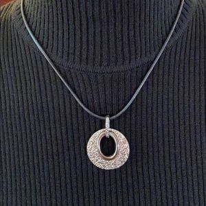 Lia Sophia Silver-tone and leather necklace